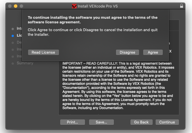 Skärmdump av installationsprocessen för VEX V5, som visar steg-för-steg-instruktioner och visuella element relaterade till installationen av V5-systemet.