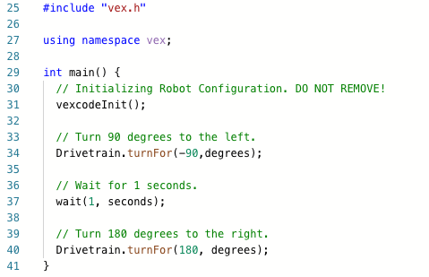 Skärmdump av VEX V5-handledningsgränssnittet för robotik, som visar olika programmeringsalternativ och verktyg som är tillgängliga för användare för att förbättra sina robotprojekt.