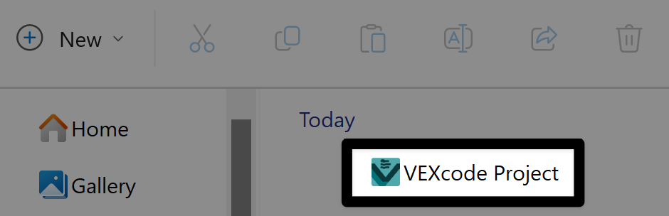 Раніше збережений проект VEXcode GO видно з файлів пристрою та підсвічується.