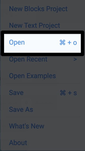 Menu file dengan opsi Buka disorot.
