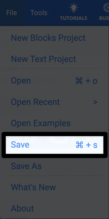 Menu file dengan opsi Simpan disorot.