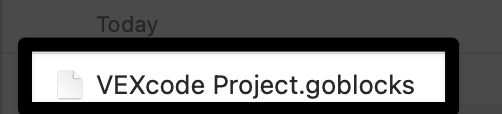 Interface de ficheiro de dispositivo com um projeto VEXcode GO destacado.