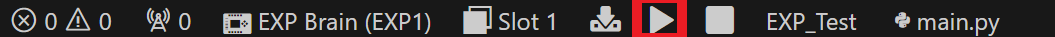 Spela-ikonen är markerad i VS Code-verktygsfältet. Detta kan klickas för att köra det nedladdade projektet på en ansluten VEX Brain.