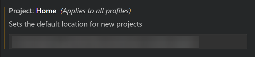 Inställning för Project Home som visar inmatning av filsökväg.