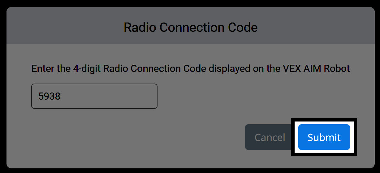 La stessa finestra di dialogo con il codice 5938 inserito, ora mostra il pulsante Invia evidenziato in blu.