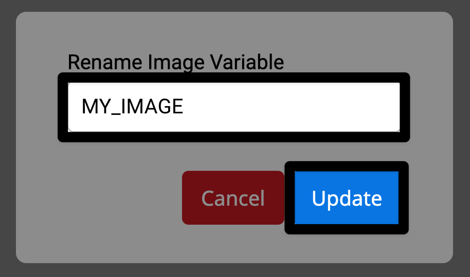 Venster waarin de hernoemde afbeelding als Mijn onderstrepingstekenafbeelding wordt weergegeven. Een highlight is de updateknop in de rechteronderhoek.