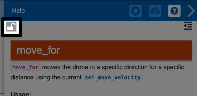 ヘルプ ウィンドウの上部には、「ヘルプ」という単語の下のロック解除位置で強調表示されたロック アイコンがあります。