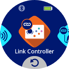 Pantalla AIM con un ícono que muestra el controlador de un joystick y una imagen de enlace en la parte superior izquierda del controlador. La etiqueta Controlador de enlace está debajo del ícono.