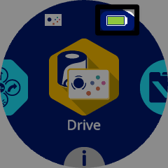 AIM Robot-scherm met het groene batterijpictogram in de rechterbovenhoek gemarkeerd.