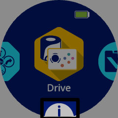 Het scherm van de AIM-robot met de grijze i-icoonknop onderaan in het midden van het scherm gemarkeerd.