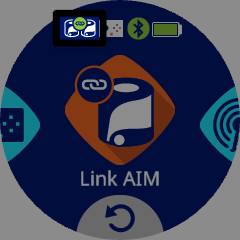 La pantalla del robot AIM con el ícono de enlace en la esquina superior izquierda, lo que indica que hay un robot vinculado.