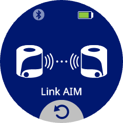 Layar Robot Pengkodean VEX AIM menunjukkan dua robot yang mencoba terhubung satu sama lain dengan kata LINK AIM.  lebar=