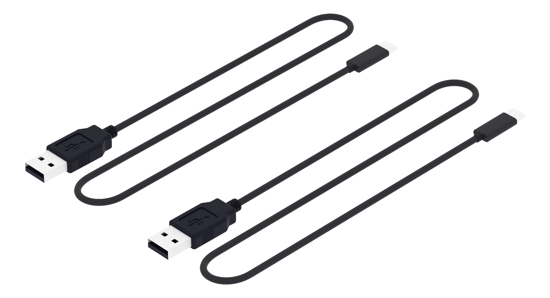 2 كابلات USB طويلة جنبًا إلى جنب.