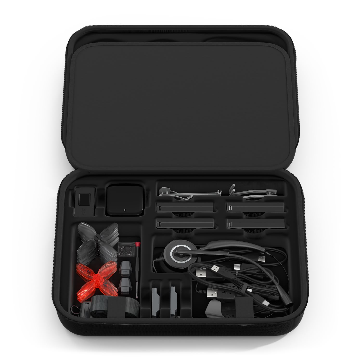 ภายในเคส VEX AIR Drone โดยเผยให้เห็นช่องด้านบน