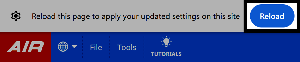 Barra de notificação no browser a solicitar que a página seja recarregada para aplicar as definições atualizadas, com o botão Recarregar destacado.