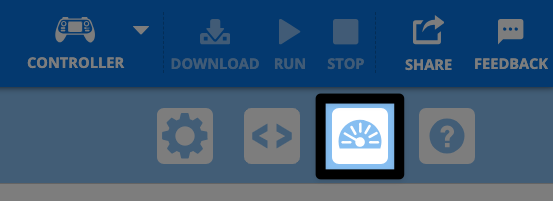 In het venster Monitor ziet u de werkbalk met verschillende pictogrammen. De knop Console, weergegeven door het Monitor-symbool, is gemarkeerd.