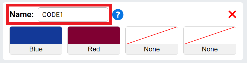 Název barevného kódu je zvýrazněn, aby bylo znázorněno, že jej lze změnit jeho výběrem. Název byl změněn na BlueRed.