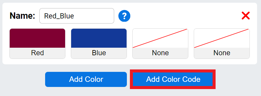 AI Vision Utility con il pulsante Aggiungi codice colore evidenziato per indicare che è possibile aggiungerne altri, fino a un massimo di 5 codici colore.