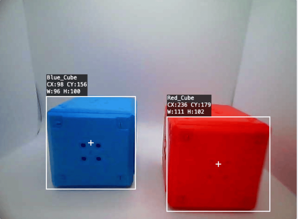 Un cubo de CI azul y un cubo de CI rojo, con el cubo rojo ligeramente delante del cubo azul y con una pulgada de espacio entre ellos.