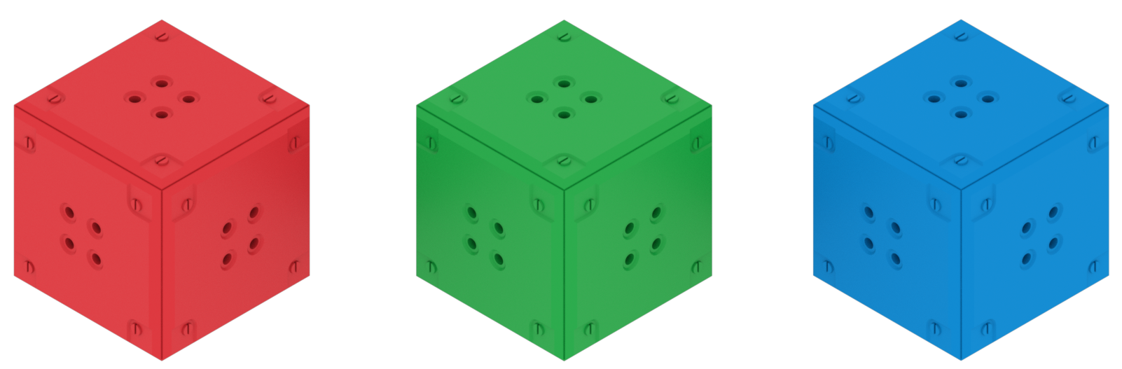 Un objeto de juego de cubo rojo, verde y azul.