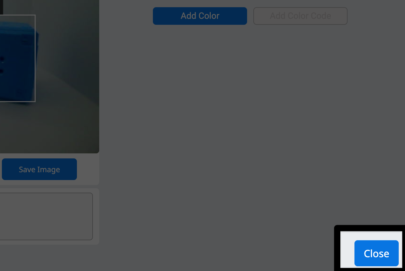 AI Vision Utility programmā VEXcode ar iezīmētu pogu apakšējā labajā stūrī ar uzrakstu “Aizvērt”.