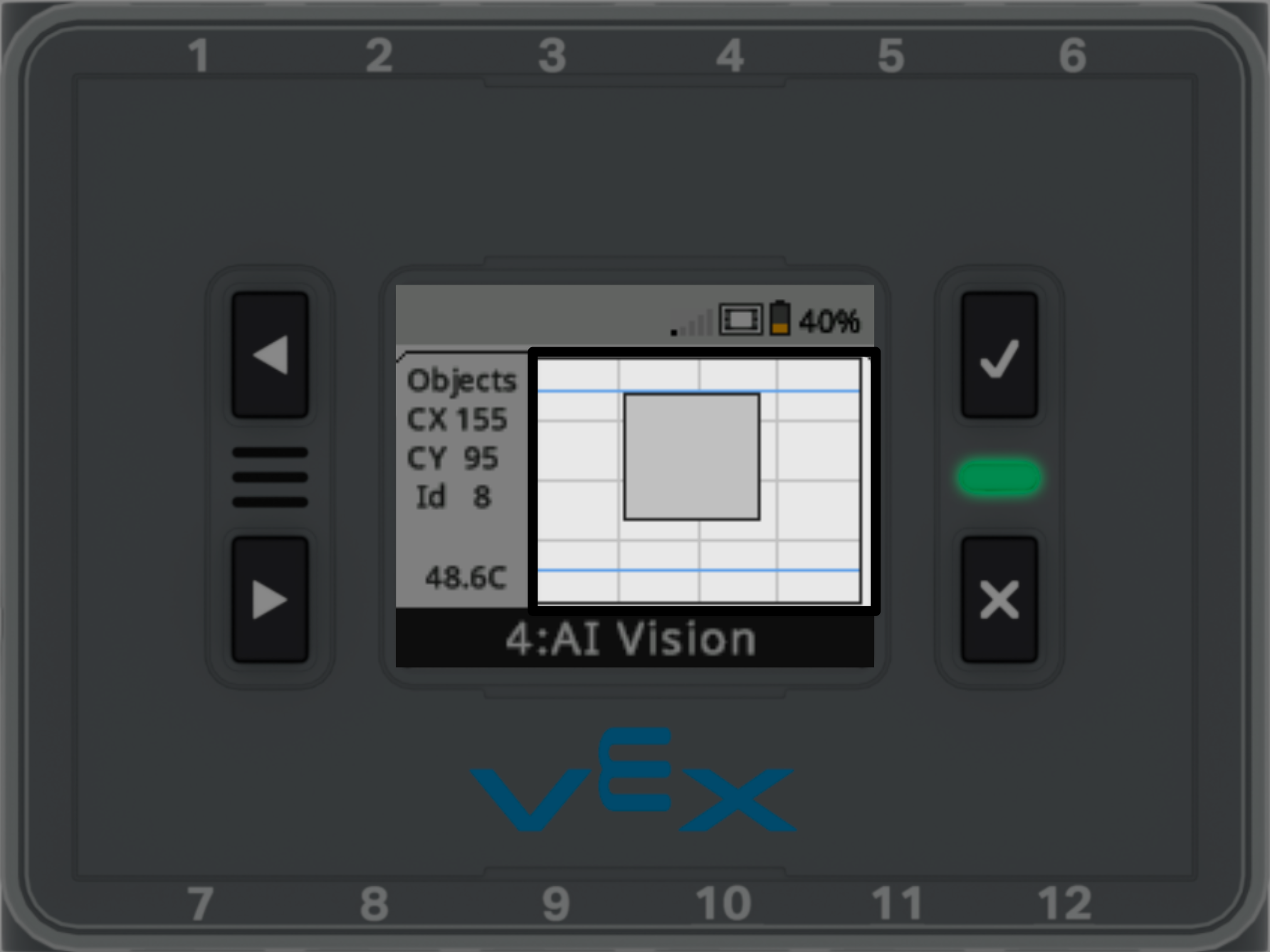 VEX IQ avec capteur de vision IA : les objets à l’écran sont mis en évidence.