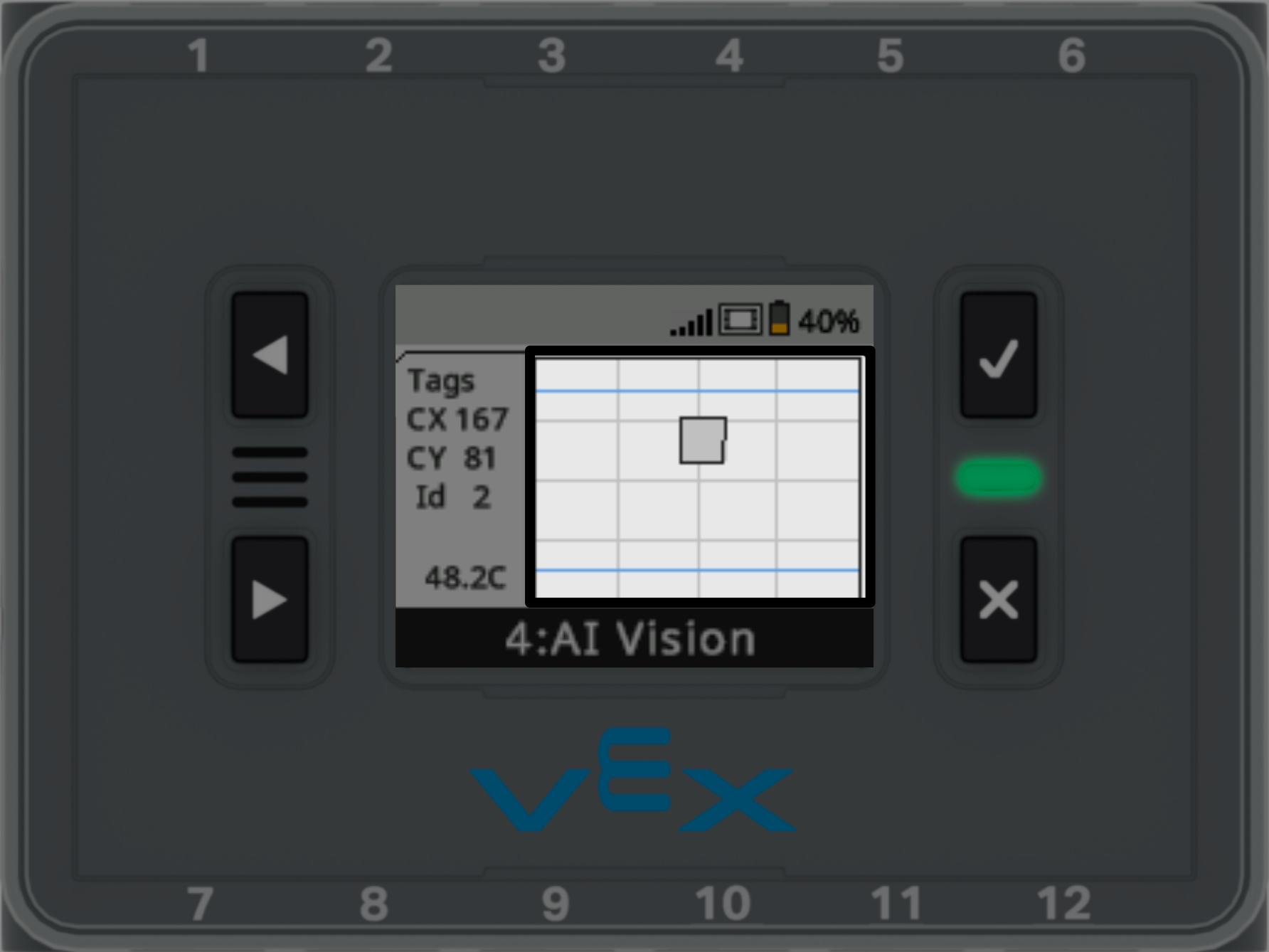 Màn hình thẻ cảm biến AI Vision VEX IQ được làm nổi bật.
