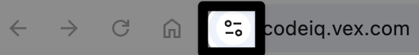 Die Webadressleiste oben im Chrome-Browser, wobei das Einstellungssymbol links neben codeiq.vex.com hervorgehoben ist.