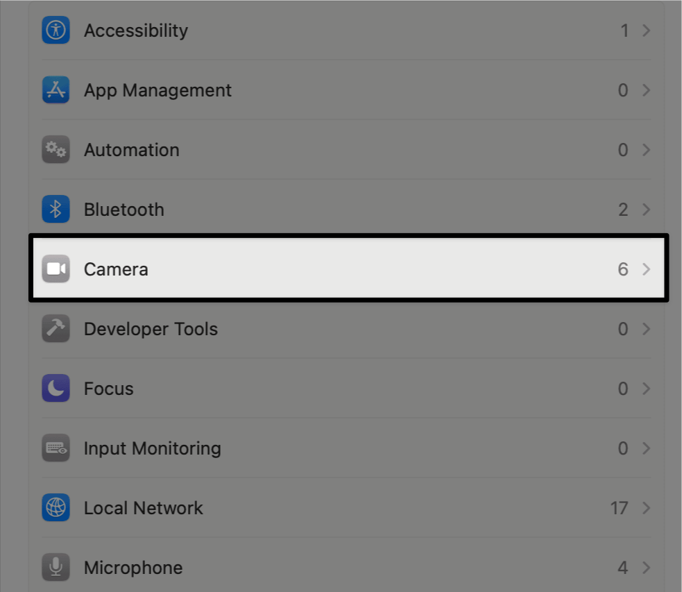 L'opzione Fotocamera è evidenziata, indicando cosa selezionare per aggiornare le autorizzazioni.