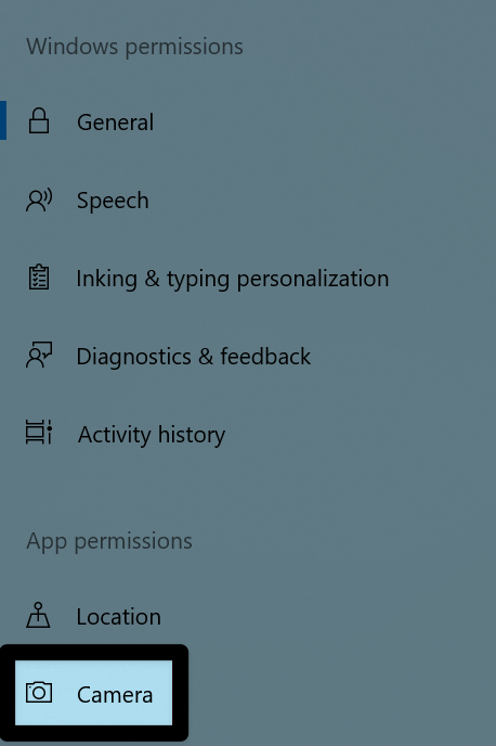 Les paramètres de confidentialité sont affichés, et l'application Appareil photo est mise en évidence dans la section Autorisations de l'application.