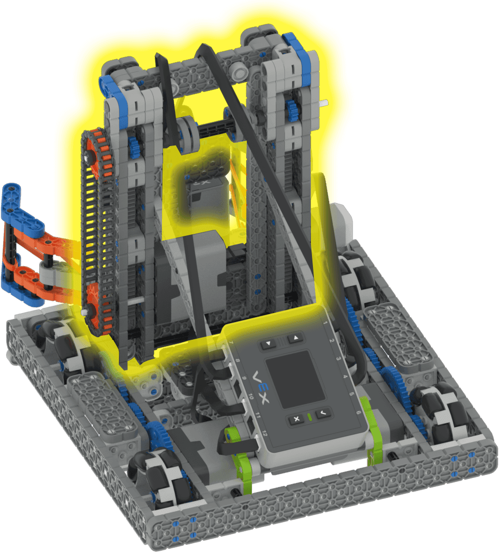 Pohled na Huey zezadu se zvýrazněným zvedacím mechanismem.