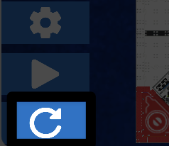 El botón de reinicio en forma de flecha blanca curva ubicado en la parte inferior izquierda de la ventana de Playground. Es el botón inferior en una pila de tres.