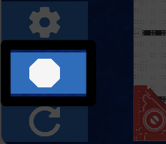 Oyun Alanı penceresinin sol alt kısmında bulunan beyaz sekizgen şeklindeki durdurma butonu. Alttan ikinci düğmedir.