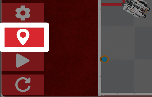 Ein Screenshot in Nahaufnahme zeigt die Schaltflächen in der unteren linken Ecke des Playground-Fensters. Die Schaltfläche „Standort“ mit einem weißen Standortsymbol ist über der Schaltfläche „Start“ hervorgehoben.