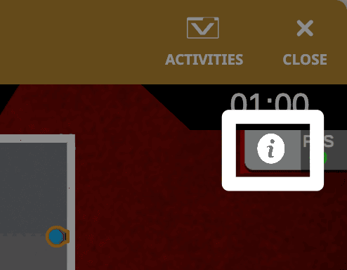 Ein Screenshot in Nahaufnahme der oberen rechten Ecke des Playground-Fensters, auf dem das i-Symbol unterhalb des Timers hervorgehoben ist.
