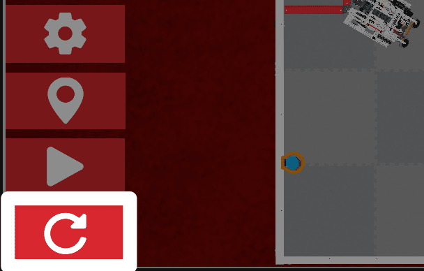 Dezelfde afbeelding als de vorige, met de Reset-knop, een gebogen wit pijlpictogram, gemarkeerd. De resetknop is de onderste knop van de set van 4, onder de afspeelknop.
