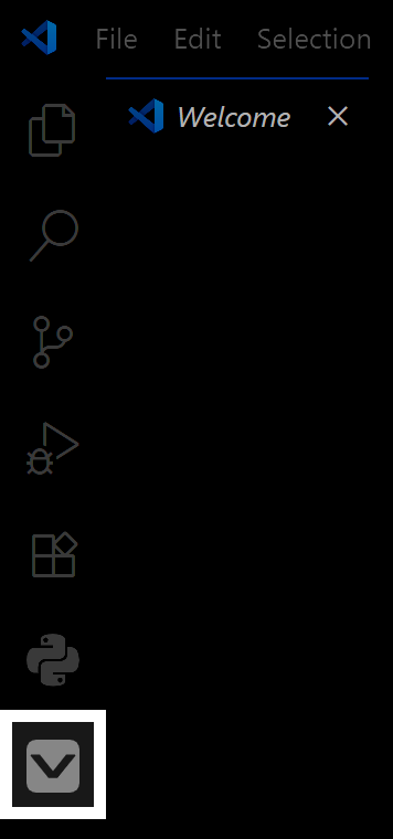 Het VEX Robotics Extension-pictogram in het VS Code-zijmenu is gemarkeerd.