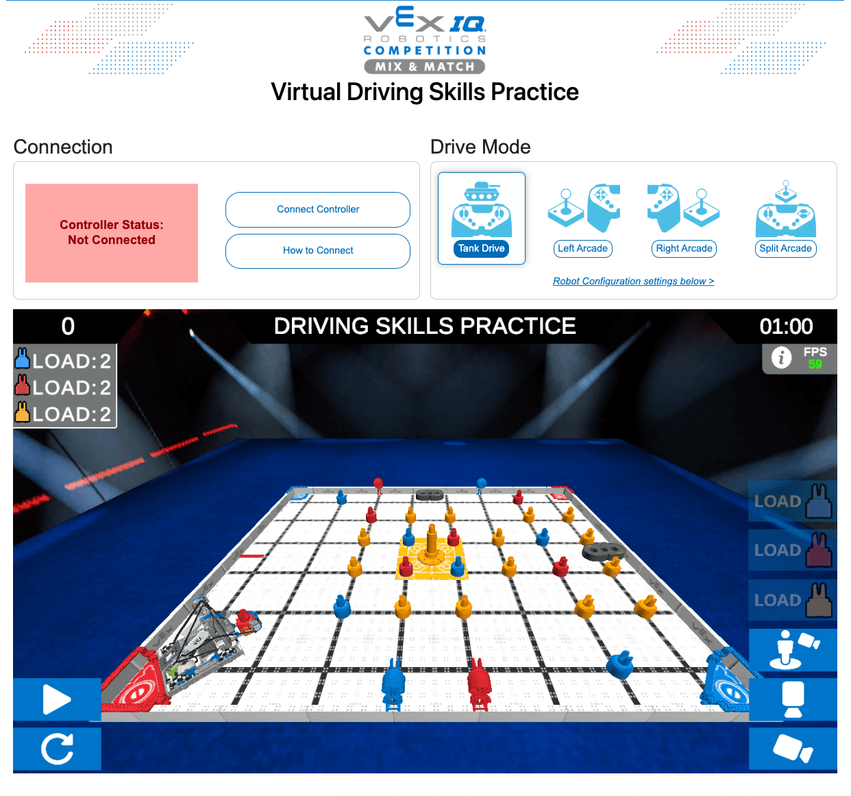 Campo de práctica de habilidades de conducción VIQRC conectado y listo para usar.