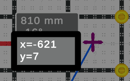 Ein Screenshot der Navigationsdatenbox neben einem Wegpunkt, wobei die erste Zeile hervorgehoben ist und der x-Koordinatenwert in der dritten Zeile x = -621 und der y-Koordinatenwert in der untersten Zeile y = 7 lautet.