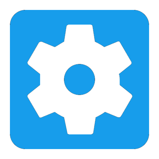 Android settings icon for troubleshooting Bluetooth connection, depicting a gear symbol on a blue background.