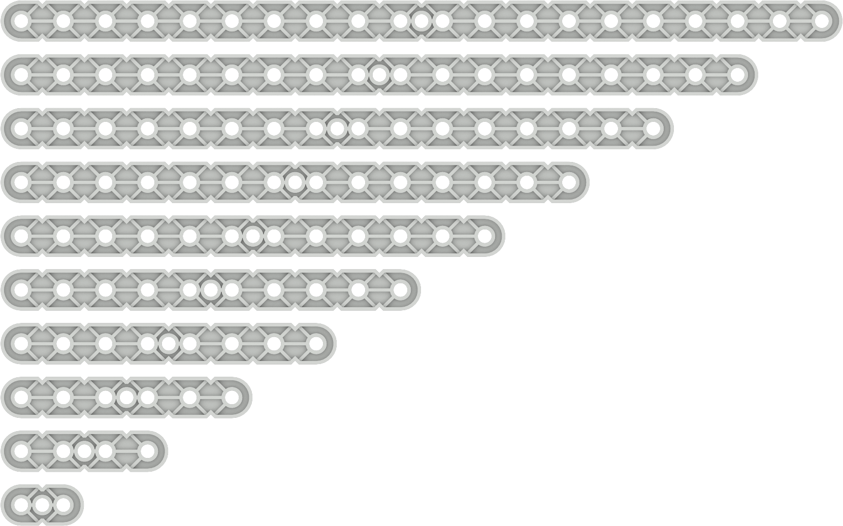 Diagram of beams listed in the text with a center mounting hole.