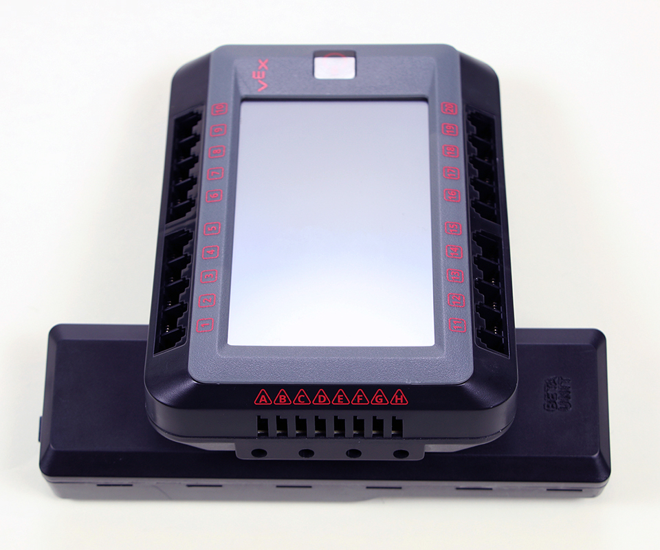 V5 Brain with its eight 3-Wire ports shown. These ports are labeled alphabetically from A to H.