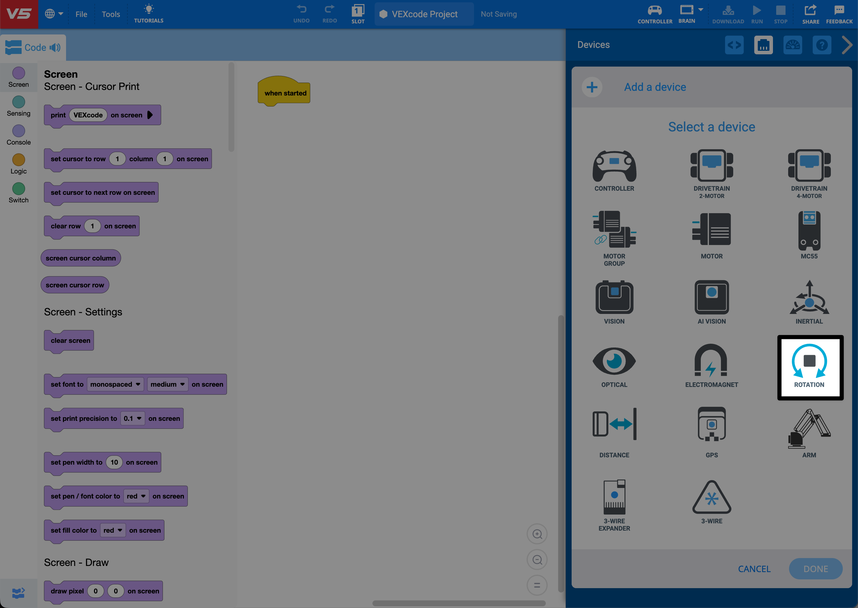 VEXcode V5 with rotation sensor