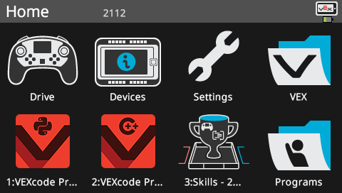 V5 Brain screen is shown in the Home menu to show that the Field Control App has been downloaded to the third program slot.