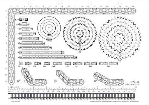 VEX Go ruler image showing an A4-sized ruler with measurement markings, used for educational purposes in VEX robotics projects.