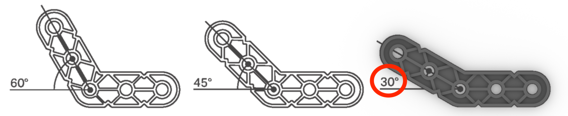 Illustration of a 30-degree angle beam with a red callout, used in educational contexts related to VEX Rulers.