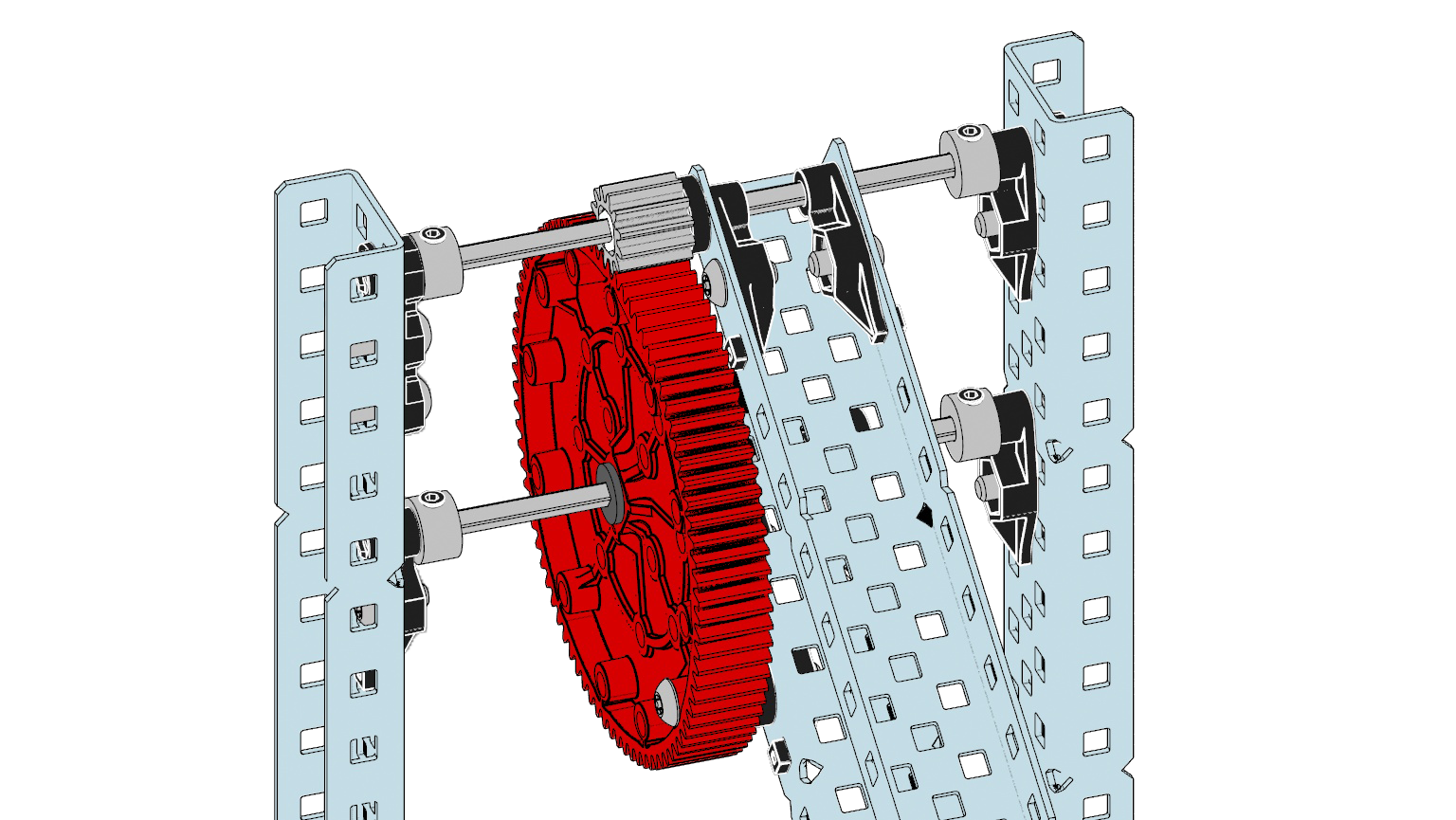 Diagram of a Gear system used to control a Claw Arm. In this example, the shaft connecting the Gear to the Arm is longer than necessary which is incorrect because the Gear's teeth may not engage properly.