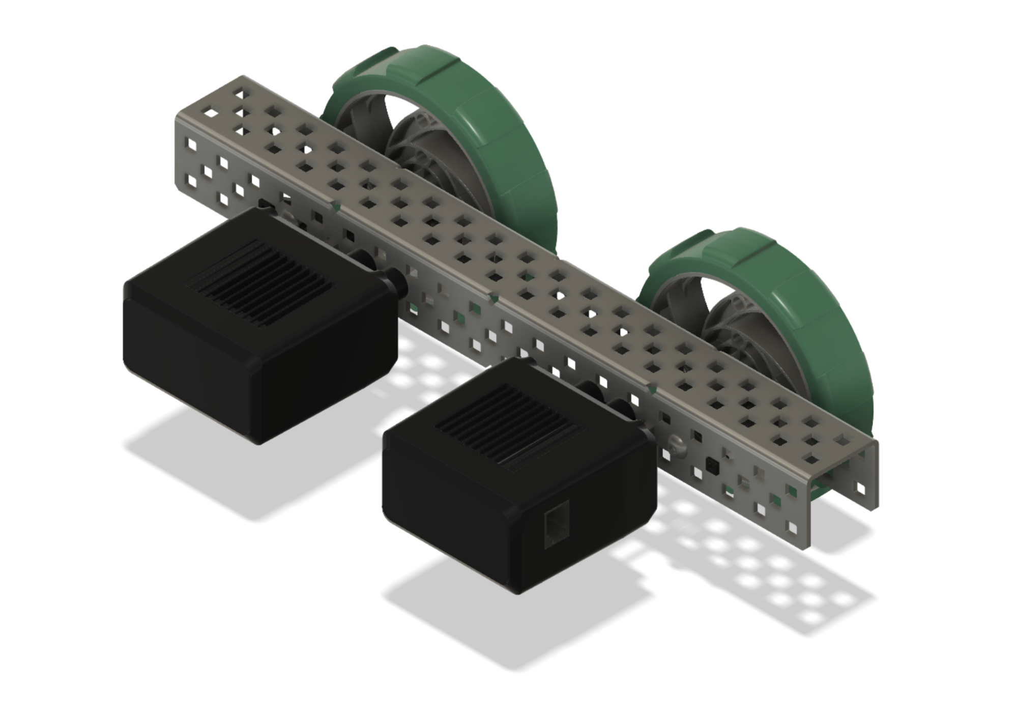 Angled view of two Motors that are each powering a Motor on the same side of a Drivetrain.