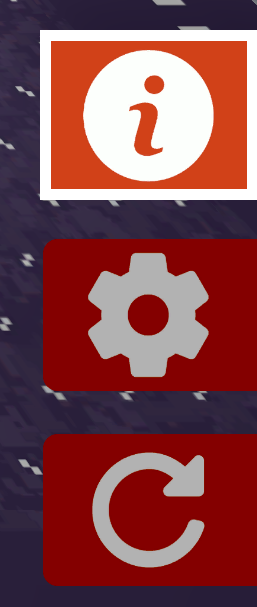 A close up of the icons in the lower right corner of the simulator screen, with the Info icon highlighted, located at the top of the stack of icons showing a stylized letter i.