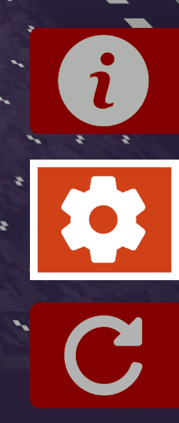 A close up of the icons in the lower right corner of the simulator screen, with the gear icon highlighted, located vertically between the info icon on the top and the reset button below it.